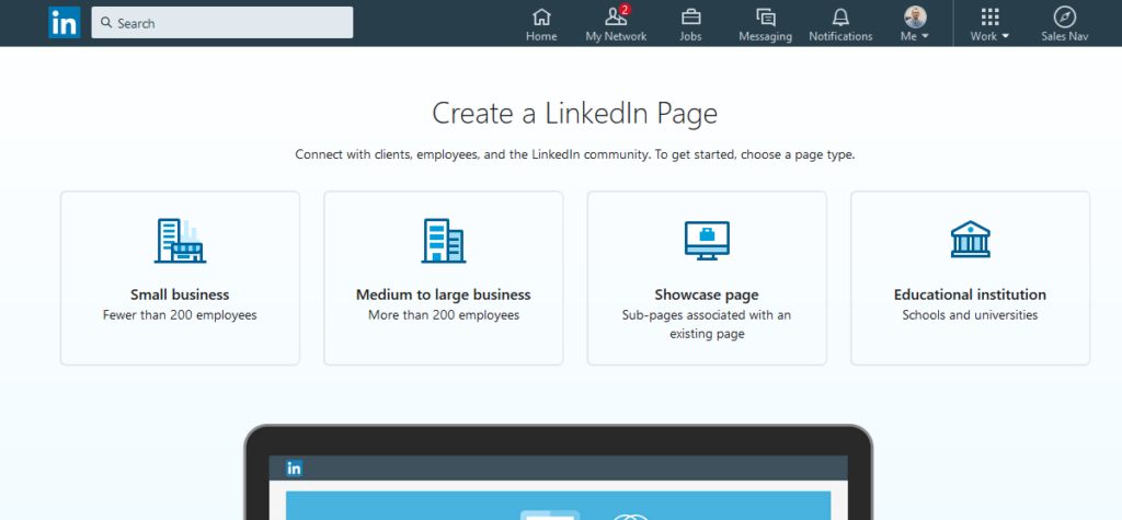 Create a LinkedIn Company Page - Step 3 - Type