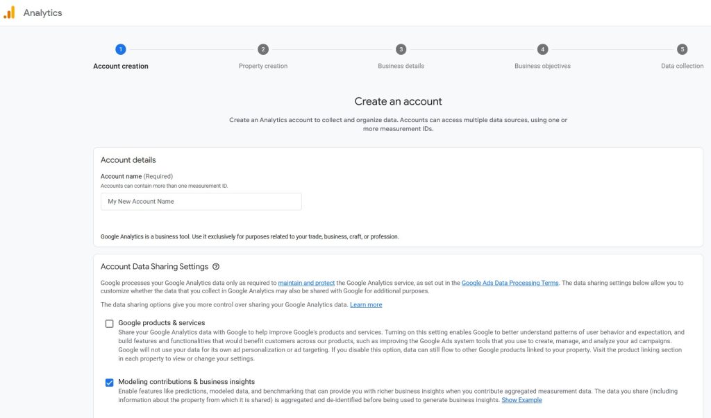 Google Analytics - New Account