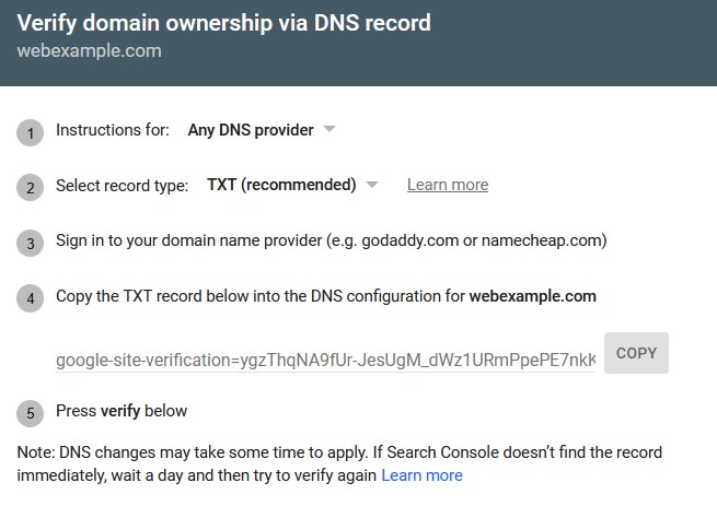Google Search Console - Verify Property